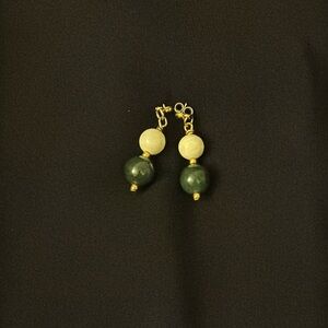 White and Green Beaded Earrings